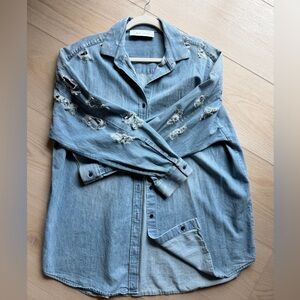 IRO Light Blue Distressed Button Down Shirt Size 42 (10-12)